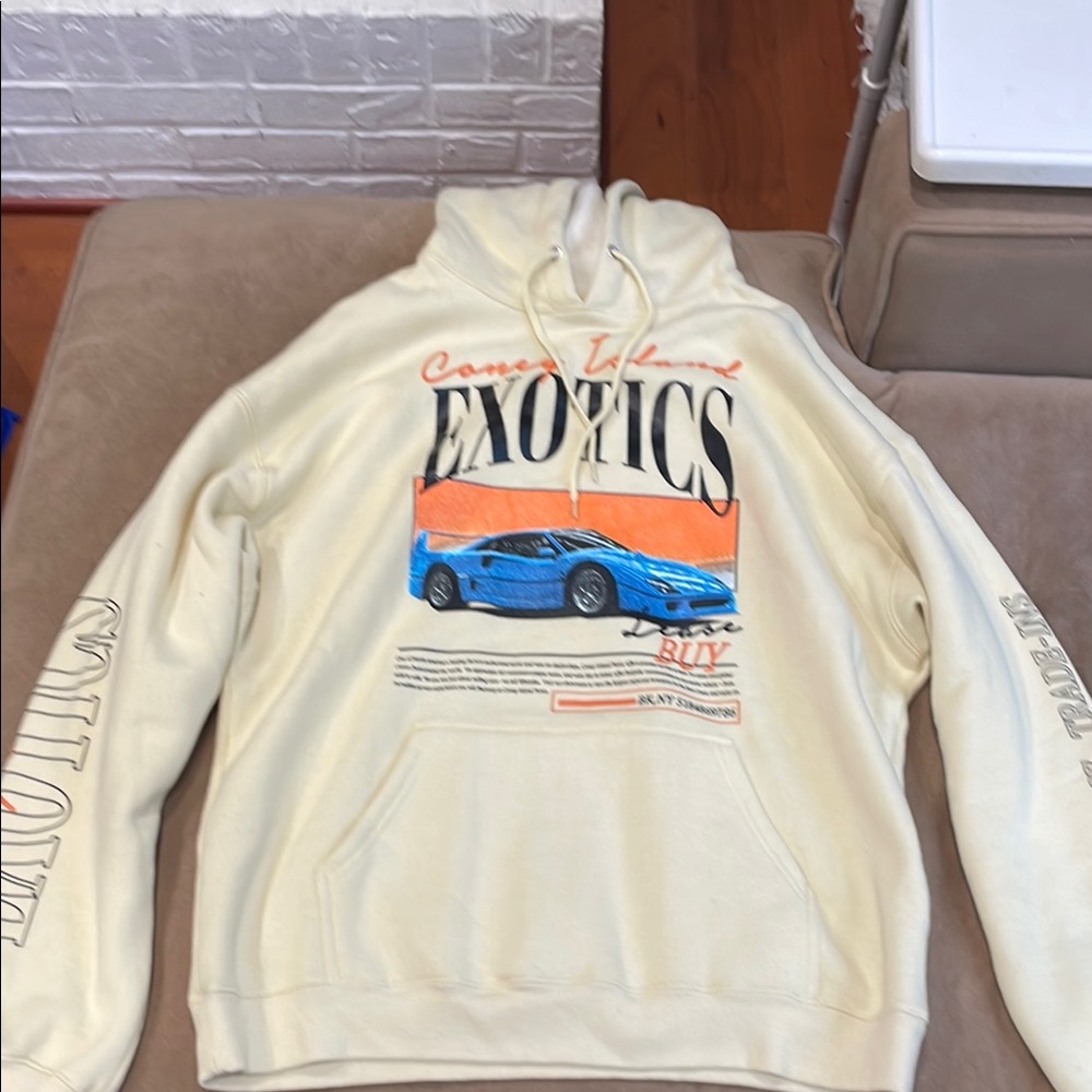 Urban Outfitters Cream and Blue Graphic Hoodie